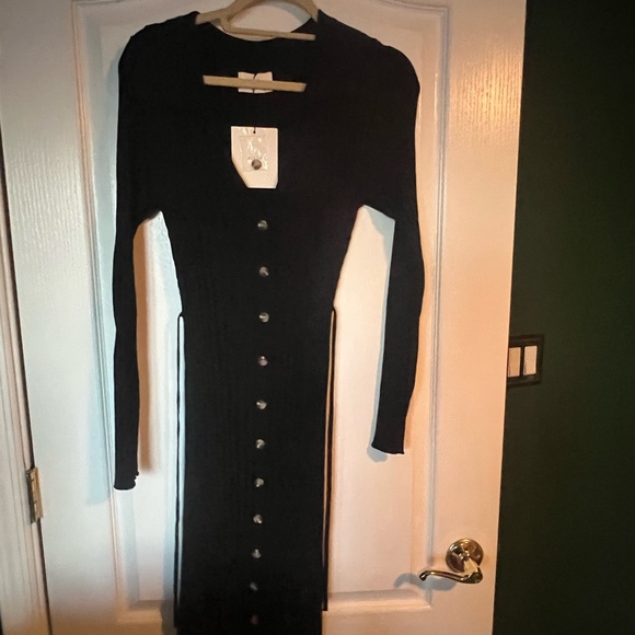 Dissh Rhodes Black Ribbed Button-Down Sweater Dress - Picture 2 of 5